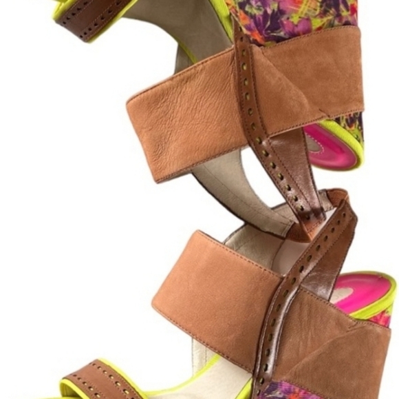 Joan & David Neon & Leather Wedges Sz 7M - Picture 3 of 6